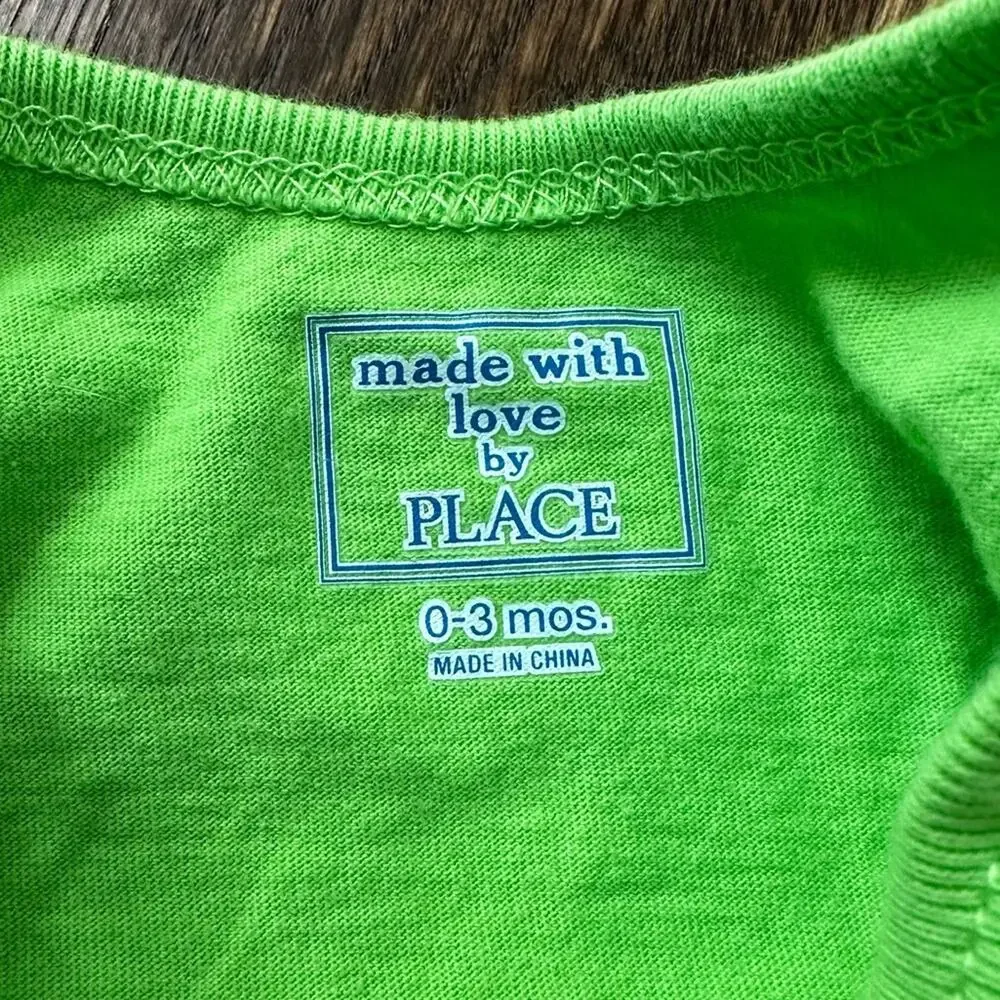 Children’s Place Beach Surf Shack neon green baby bodysuit onesie (0-3M or 3-6M)